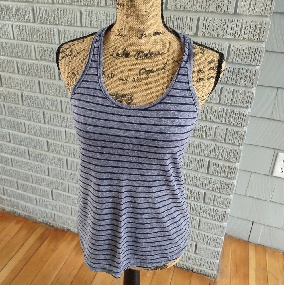 Reebok Striped Blue Racerback Tank Top